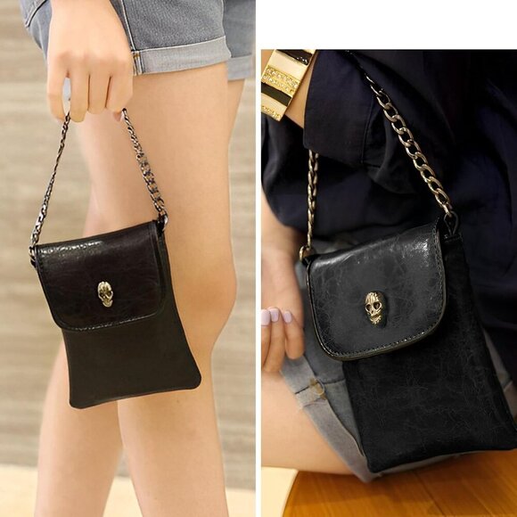 Small Crossbody Cell Phone Purse Gothic Leather Bag Shoulder Travel Purse - Picture 6 of 9